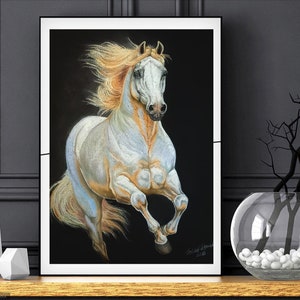 Horse printable art, print from hand made drawing, horse pastel drawing, digital wall art