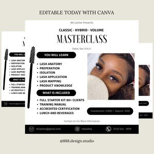 Lash Masterclass Flyer, Lash Tech Template, Lashes Flyer, Lash Class Flyer, Social Media Flyer, Editable Canva Template, Business Flyer
