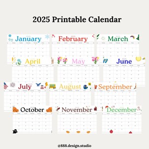 2025 Calendar Printable, Cute Kids Calendar 2025, Wall Calendar PDF, Editable Calendar, Kids Monthly Planner, Homeschool Calendars, Animated