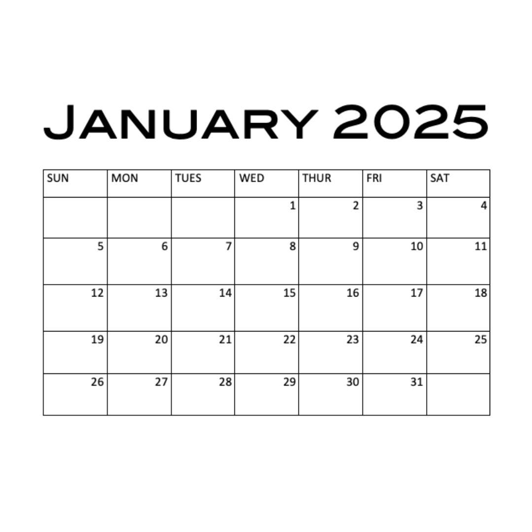 Printable Calendar 2025, January 2025 Calender, 2025 Calander, 2025 ...