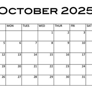Printable Calendar 2025, October 2025 Calender, 2025 calander, 2025 wall Calendar, Digital, Calendar, Digital Download, Digital Products
