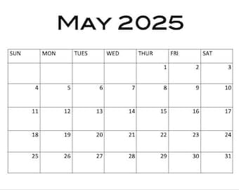 Calendario imprimible 2025, Calendario de mayo de 2025, Calendario 2025, Calendario de pared 2025, Digital, Calendario, Descarga digital, Productos digitales