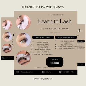 Learn to Lash Training Flyer, Lash Class Flyer Template, Beauty Flyer, Lash Extension Flyer, Lash Content, Esthetician, Canva Template