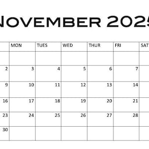 Printable Calendar 2025, November 2025 Calender, 2025 calander, 2025 wall Calendar, Digital, Calendar, Digital Download, Digital Products