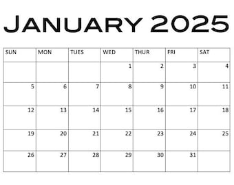 Calendario imprimible 2025, Calendario de enero de 2025, Calendario 2025, Calendario de pared 2025, Digital, Calendario, Descarga digital, Productos digitales