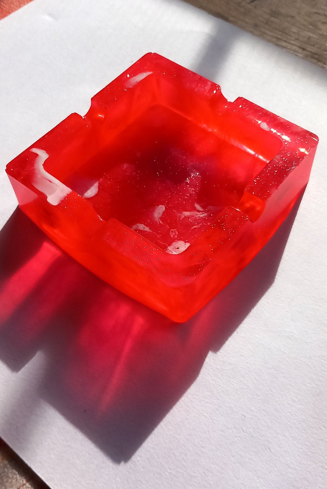 Red Resin Ashtray Handmade Red and White Ashtray Etsy