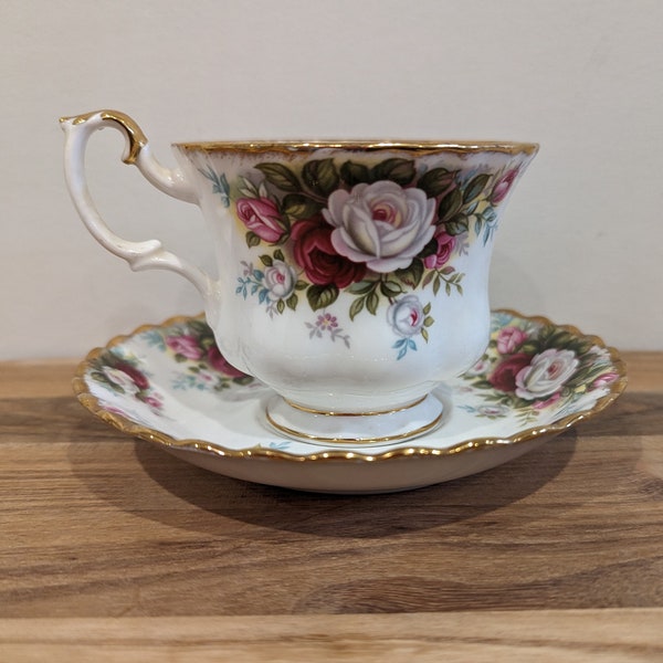 Vintage Prince Albert CELEBRATION teacup and saucer | white, red and pink roses | vintage teacup