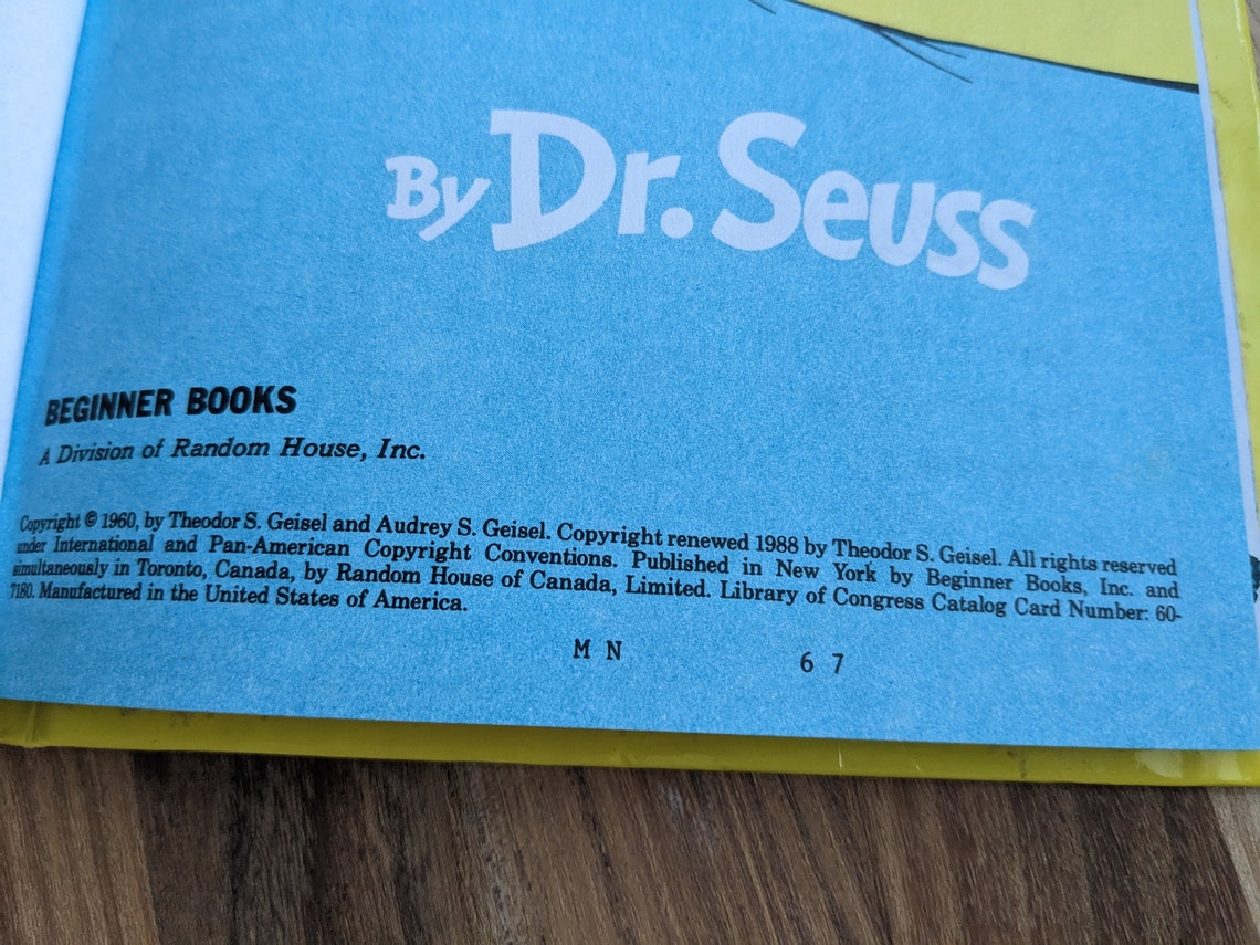 Dr. Seuss One Fish Two Fish Red Fish Blue Fish Copyright 1988 - Etsy