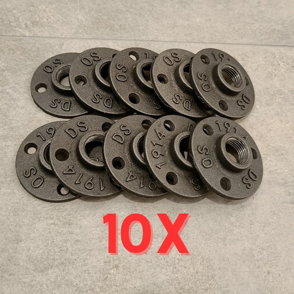 10x Gewindeflansch, Dekoflansch, Rohrflansch, Flansch, Temperguss, 1/2", 3/4" DIY, Bodenflansch, Heimwerken