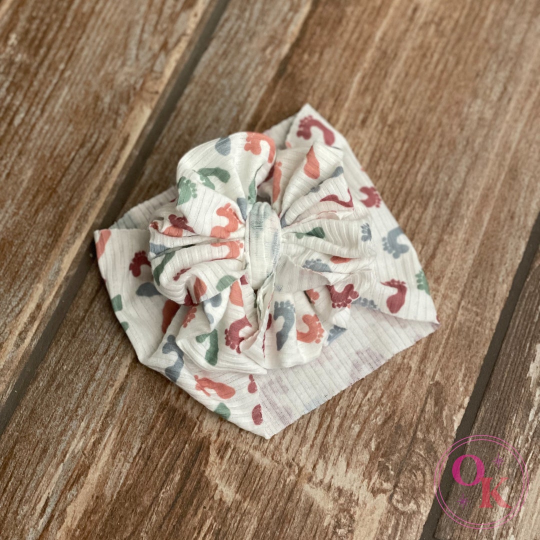 Newborn Footprints Keepsake Hospital Blanket Bow Messy Bow Etsy