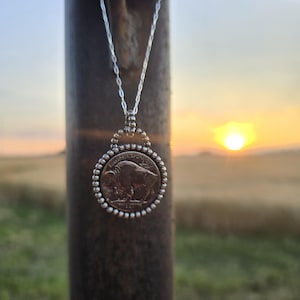 Sterling Silver Buffalo Nickel Necklace, Western Boho Jewelry. Handcrafted.