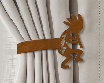Kokopelli Curtain Tieback: Southwest Metal Drapery Holdback - Rust, Black or DIY Paintable