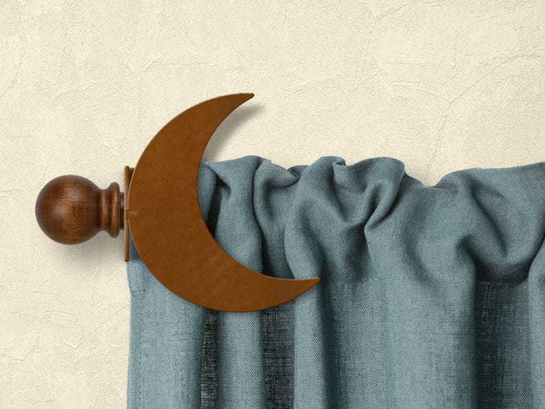 Crescent Moon Curtain Rod Holder: Metal Drapery Bracket, Rust Patina ...