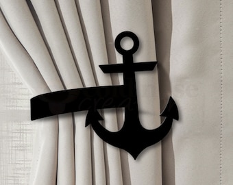 Coastal Anchor Curtain Holdback: Metal Drapery Tieback - Rust, Black or DIY Paintable