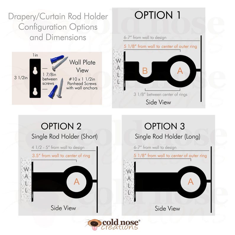 Crescent Moon Curtain Rod Holder: Metal Drapery Bracket, Rust Patina ...