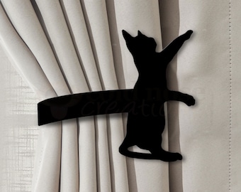Cat Curtain Tieback: Metal Kitty Drapery Holdback - Rust, Black or DIY Paintable