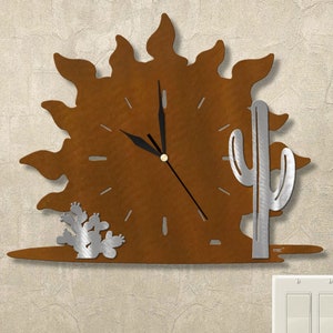 Southwest Cactus Sunset Metal Wall Clock - Arizona Decor (15in)