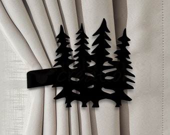Pine Tree Curtain Holdback: Lodge Decor, Metal Drapery Tieback