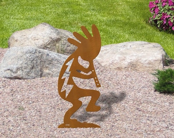 Southwest Theme Dancing Kokopelli 18in, 24in or 30in Rust Metal Outdoor Garden Art Silhouette Statue