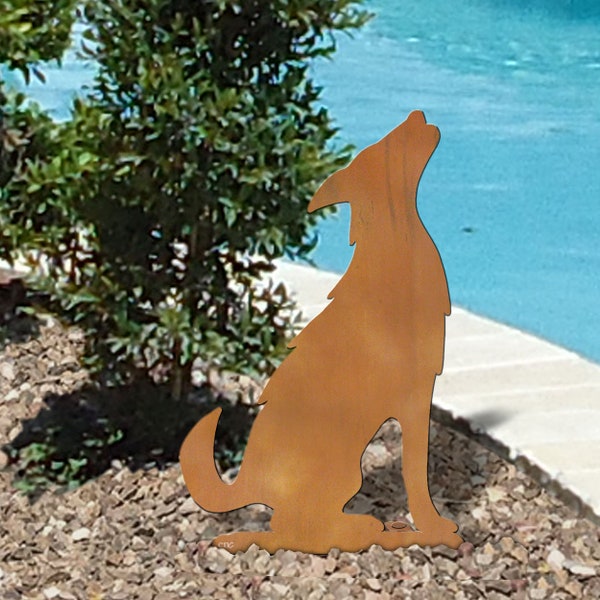 Southwest Theme Coyote Facing Right Rust Metal Outdoor Garden Art Silhouette Statue - Choose Size