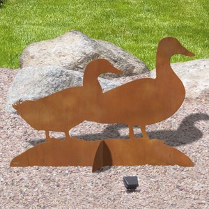36in Wide Adult Ducks Couple Wildlife Decor Rust Metal Sturdy Outdoor Yard Art Lawn Statue Sculpture with Base - Made in USA