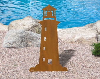Coastal Theme Lighthouse 18in, 24in or 30in Rust Metal Outdoor Garden Art Silhouette Statue