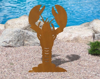 Coastal Theme Lobster 18in, 24in or 30in Rust Metal Outdoor Garden Art Silhouette Statue
