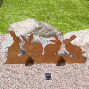 36in Wide Bunnies Wildlife Decor Rust Metal Sturdy Outdoor Yard Art Lawn Statue - Cotton Tail Rabbits Sculpture -  Made in USA