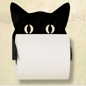 Stalking Cat Toilet Paper Holder for Your Cat Theme Bathroom Made from Sturdy Metal - Choose Color or Paint it Yourself Fits All Size Rolls