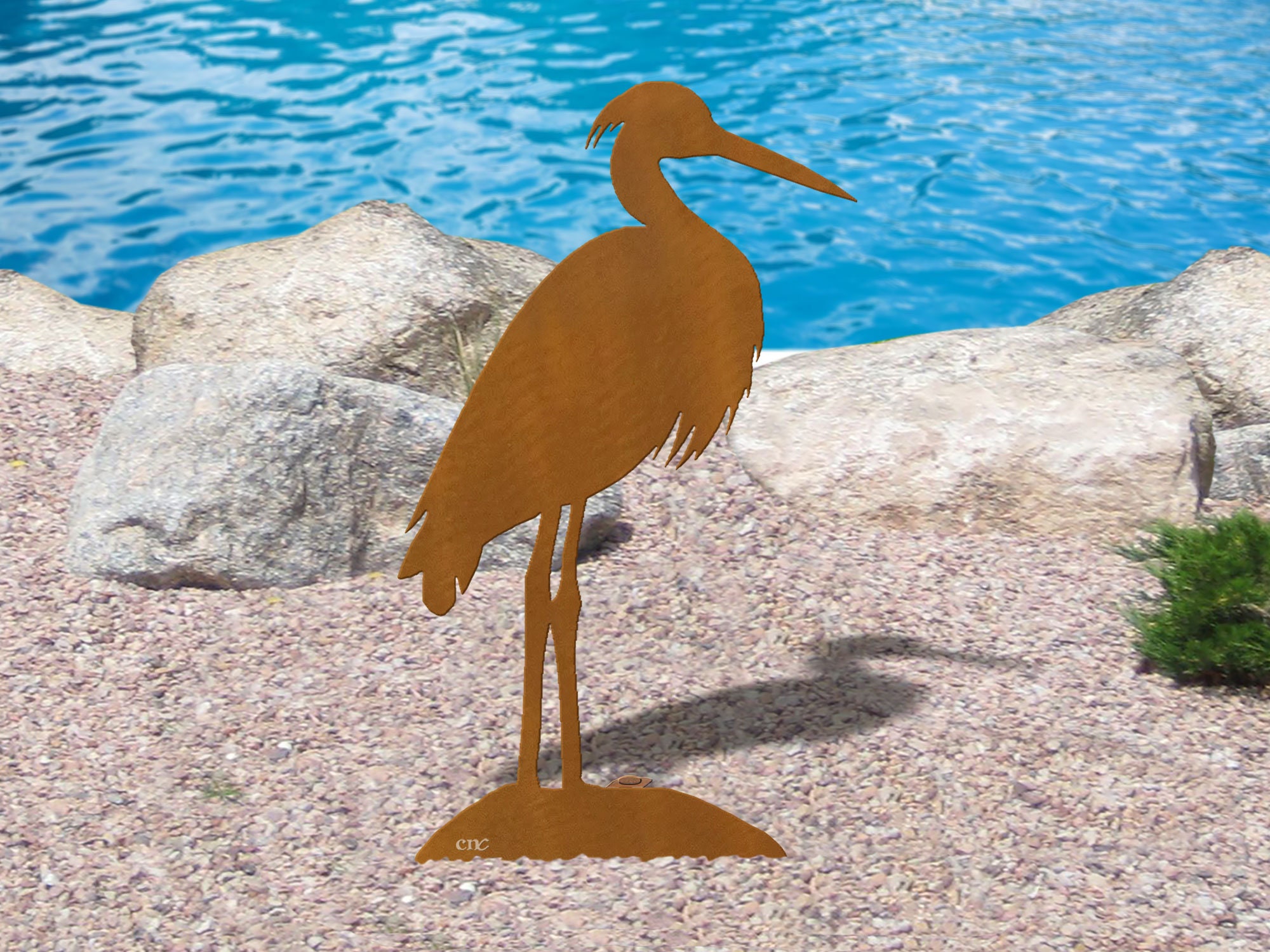 Coastal Theme Blue Heron 18in, 24in or 30in Rust Metal Outdoor Garden Art Silhouette Statue