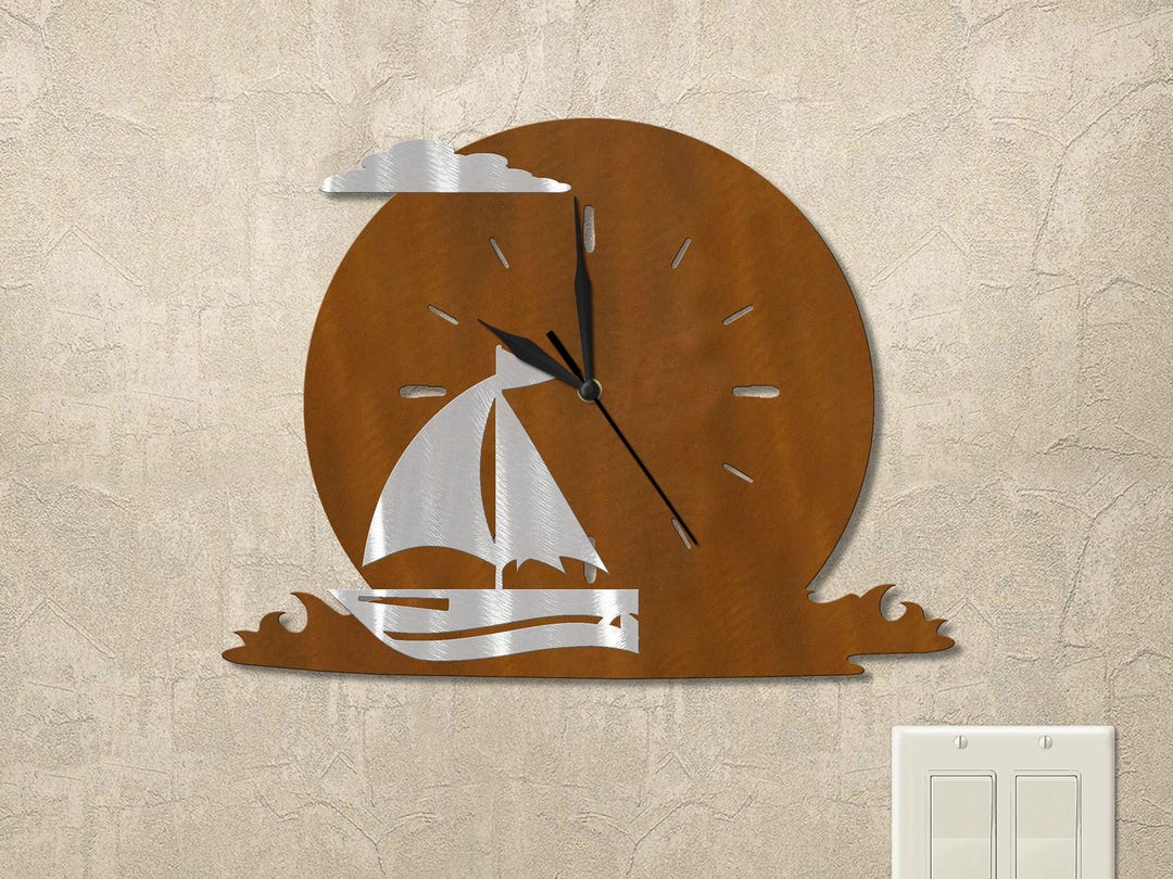Sailboat Rocking Clock Sailboat Metal Wall Clock: Ocean Moon Scene Coastal Decor - 14in Black ...