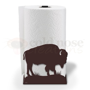 Lodge Theme Buffalo Sturdy Metal Upright Kitchen Countertop Paper Towel Roll Holder - Choose Color - Holds any Size Roll - Made in USA