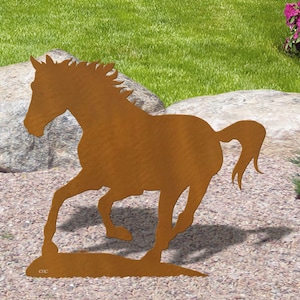 Rusted Metal Running Horse Garden Art - Western Decor