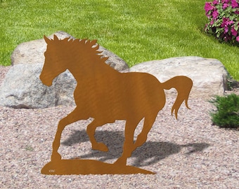 Western Theme Running Horse 18in, 24in or 30in Rust Metal Outdoor Garden Art Silhouette Statue