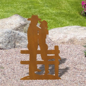 Western Theme Cowboy Lovers 18in, 24in or 30in Rust Metal Outdoor Garden Art Silhouette Statue