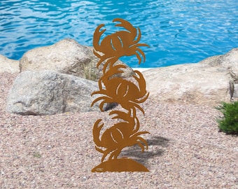 Coastal Theme Crabs 18in, 24in or 30in Rust Metal Outdoor Garden Art Silhouette Statue