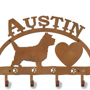 Personalized Cairn Terrier Leash Holder: Metal Dog Breed Silhouette Wall Hooks