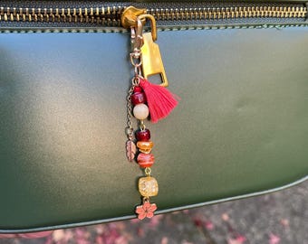 Handmade Beaded Zipper Charm, Purse Keychain Accessory
