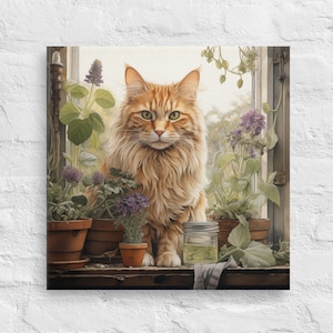 Elegant Long Hair Orange Cat Stretched Canvas Print Ready to Hang | Dog Art | Pet Parent Gift | Home Decor