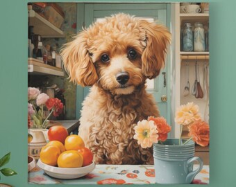 Golden Mini Poodle Canvas Print: Radiant Dog Art, Ready to Hang