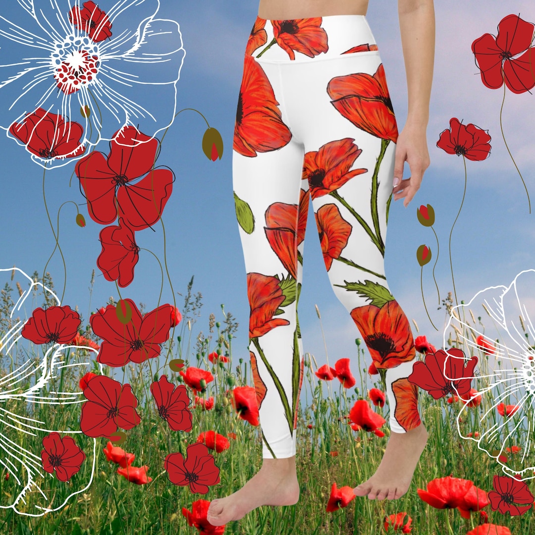 Poppy Flower Yoga Leggings - Etsy