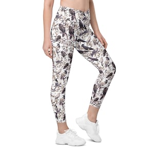 Raven Bird Geometric Animal Print | Eco-Friendly Leggings | Yoga Leggings | Workout Leggings | Crossover Leggings with Pockets