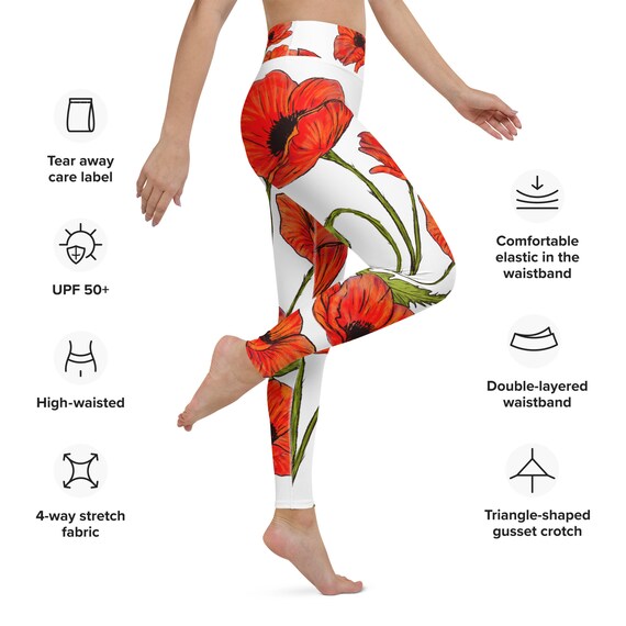 Poppy Flower Yoga Leggings - Etsy