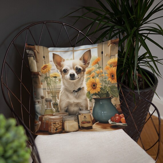 Teacup Chihuahua With Sunflowers Throw Pillow and Insert, Dog
