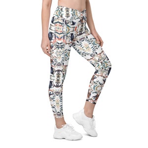 Raven Floral Geometric Animal Print | Eco-Friendly Leggings | Yoga Leggings | Workout Leggings | Crossover Leggings with Pockets