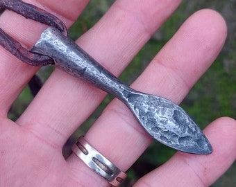 Hand forged iron Viking god Odin spear Gungnir necklace , pegan amulet .