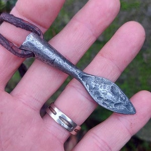 Hand forged iron Viking god Odin spear Gungnir necklace , pegan amulet .