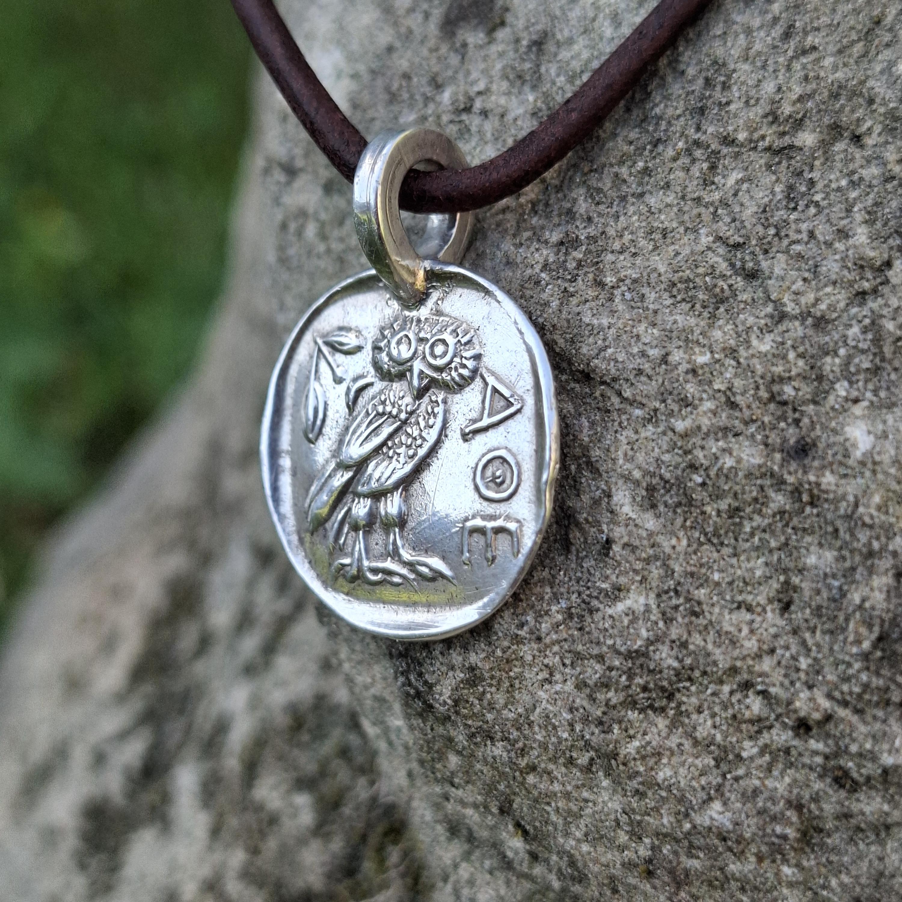 Solid Sterling silver 925 Ancient Greek Athena Owl tradrachm coin replica  pendant