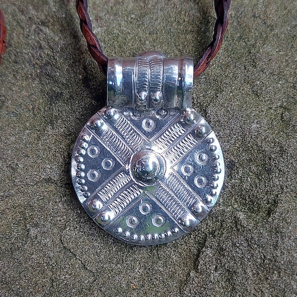 Hand forged sterling silver Anglo-Saxon Viking shield sun amulet , protection pegan amulet