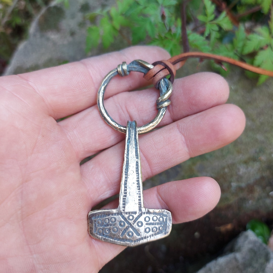 Hand Large Brass Viking God Thor Hammer Pendant With Etsy